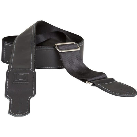 Boss BSH-20-BLK 2" Seatbelt Black Leather Hybrid Guitar Strap-Black-Music World Academy