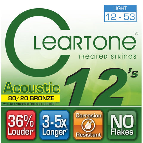 Cleartone 7612 80/20 Bronze Coated Acoustic Guitar Strings Light 12-53-Music World Academy