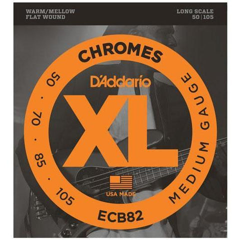 D'Addario ECB82 Chromes Flat Wound Bass Guitar Strings Medium 50-105-Music World Academy