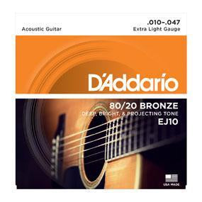 D'Addario EJ10 80/20 Bronze Acoustic Guitar Strings Extra Light 10-47-Music World Academy