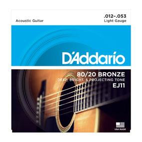 D'Addario EJ11 80/20 Bronze Acoustic Guitar Strings Light 12-53-Music World Academy