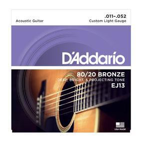 D'Addario EJ13 80/20 Bronze Acoustic Guitar Strings Custom Light 11-52-Music World Academy