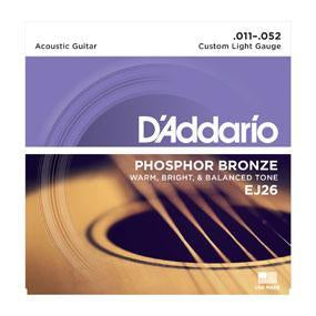 D'Addario EJ26 Phosphor Bronze Acoustic Guitar Strings Custom Light 11-52-Music World Academy