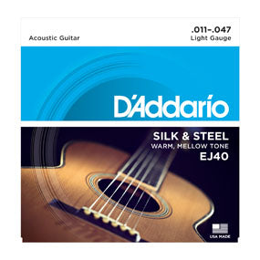 D'Addario EJ40 Silk & Steel Silver Wound Acoustic Guitar Strings 11-47-Music World Academy