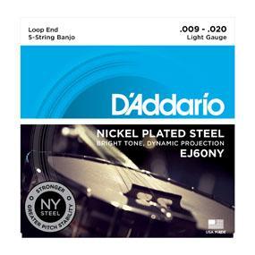 D'Addario EJ60NY Nickel Plated Steel 5-String Banjo Strings Light 9-20-Music World Academy