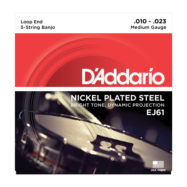 D'Addario EJ61 Nickel Plated Steel 5-String Banjo String Medium 10-23-Music World Academy