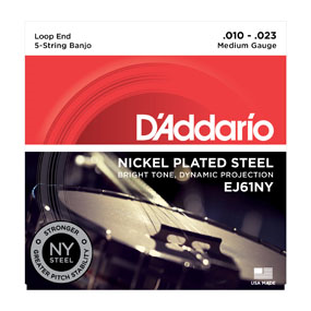 D'Addario EJ61NY Nickel Plated Steel 5-String Banjo Strings Medium 10-23-Music World Academy