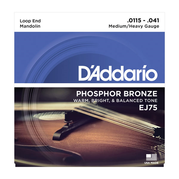 D'Addario EJ75 Phosphor Bronze Mandolin Strings Loop End Medium/Heavy 11.5-41-Music World Academy