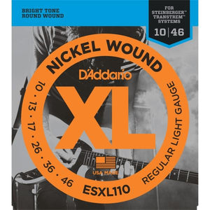 D'Addario ESXL110 XL Nickel Wound Double Ball End Steinberger Electric Guitar Strings Regular Light 10-46-Music World Academy