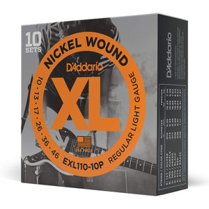 D'Addario EXL110-10P XL Nickel Wound 10-Pack Electric Guitar Strings Regular Light 10-46-Music World Academy