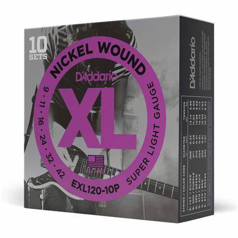D'Addario EXL120-10P XL Nickel Wound 10-Pack Electric Guitar Strings Super Light 9-42-Music World Academy