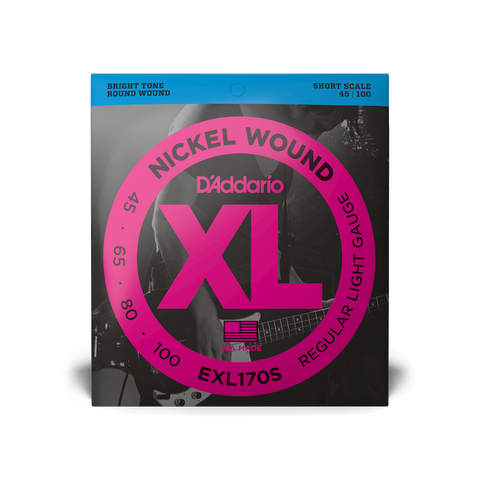 D'Addario EXL170S XL Nickel Wound Short Scale Bass Guitar Strings Regular Light 45-100-Music World Academy