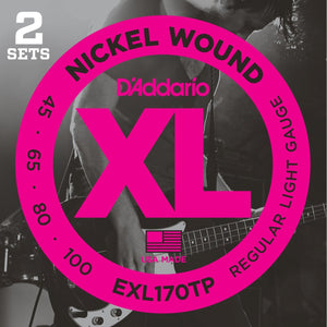 D'Addario EXL170TP XL Nickel Wound Bass Guitar Strings 2-Pack Regular Light 45-100-Music World Academy