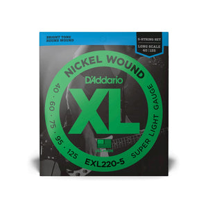 D'Addario EXL2205 5-String Nickel Wound Bass Strings Super Light 40-125-Music World Academy