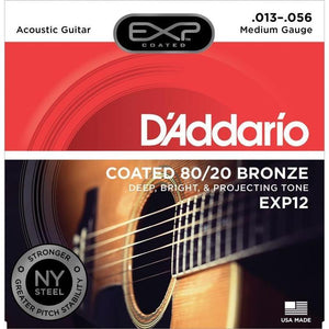 D'Addario EXP12 Coated 80/20 Bronze Acoustic Guitar Strings Medium 13-56-Music World Academy