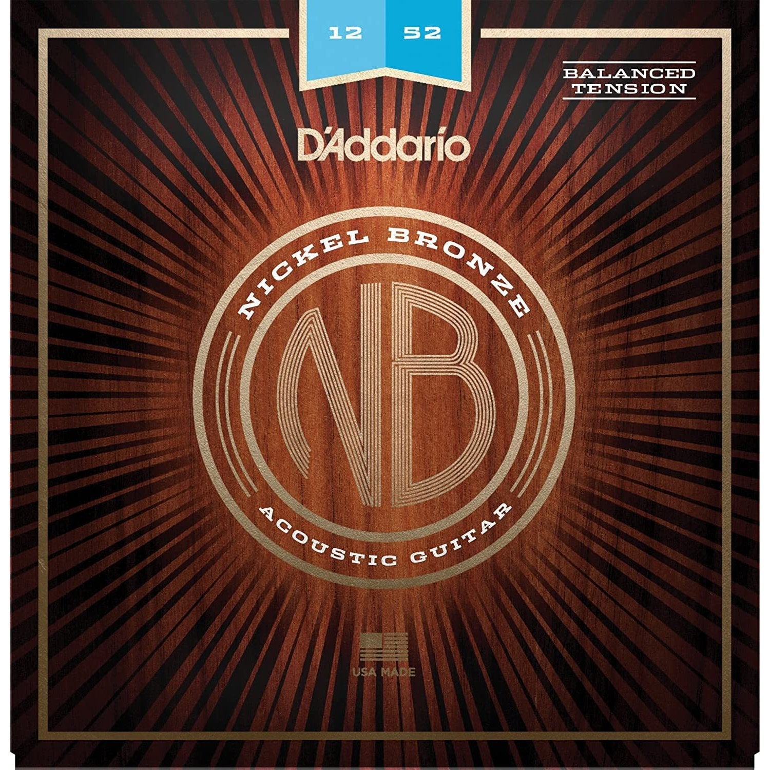 D'Addario NB1252BT Balanced Tension Nickel Bronze Acoustic Guitar Strings Light 12-52-Music World Academy