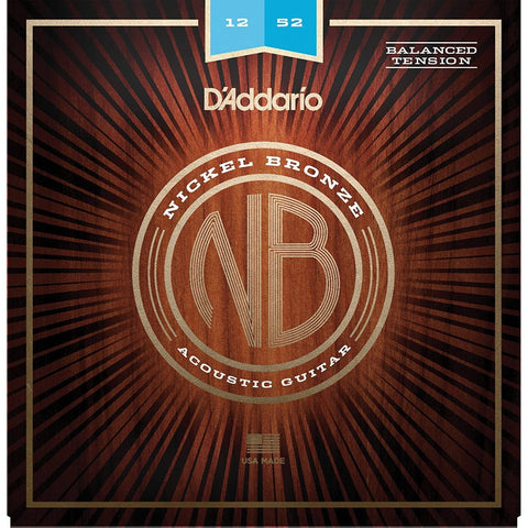 D'Addario NB1252BT Balanced Tension Nickel Bronze Acoustic Guitar Strings Light 12-52-Music World Academy