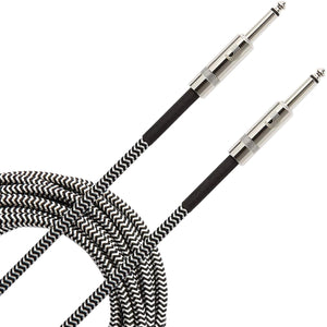 D'Addario PW-BG-10BG Braided Instrument Cable 1/4" Male-1/4" Male 10ft-Black/Grey-Music World Academy