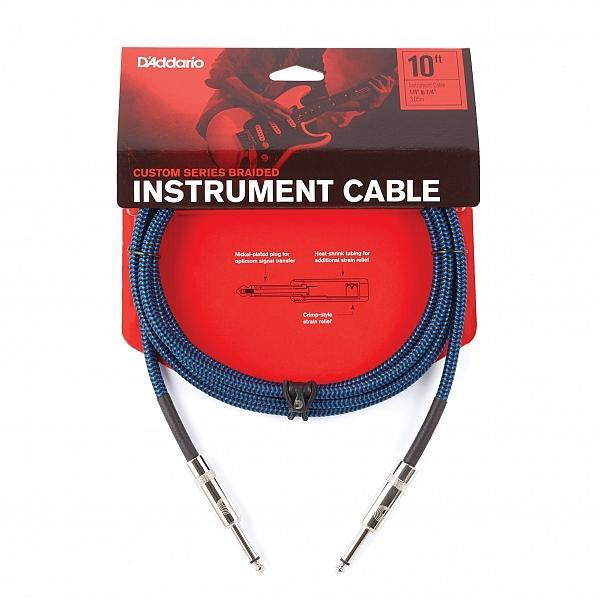 D'Addario PW-BG-10BU Braided Instrument Cable 1/4" Male-1/4" Male 10ft-Blue-Music World Academy