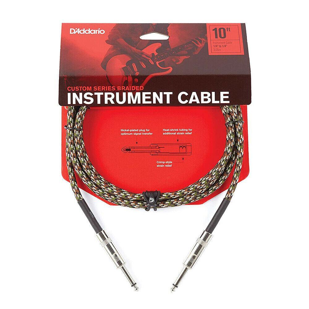 D'Addario PW-BG-10CF Braided Instrument Cable 1/4" Male-1/4" Male 10ft-Camo-Music World Academy