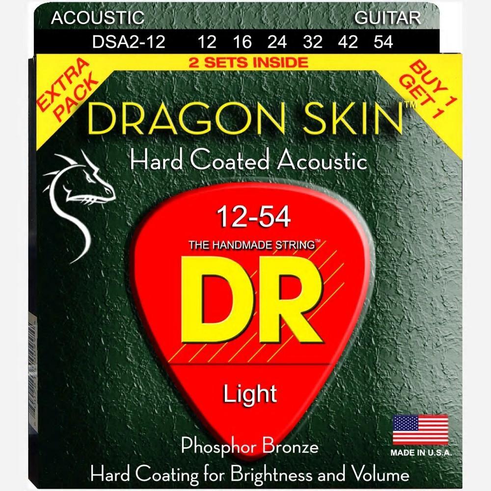DR DSA2/12 Dragon Skin K3 Coated Phosphor Bronze Acoustic Guitar Strings Light 12-54 2-Pack-Music World Academy