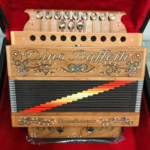Dino Baffetti ART28-LC-RE Cherry Wood 2 Bass Diatonic Accordion with Hardshell Case and Straps-Key of D-Music World Academy