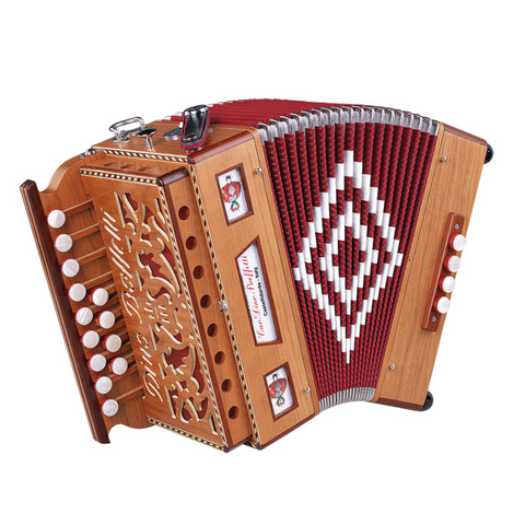Dino Baffetti ART42-LC Traditional Wood 4 Bass Diatonic Accordion with Hardshell Case and Straps-Key of C-Music World Academy