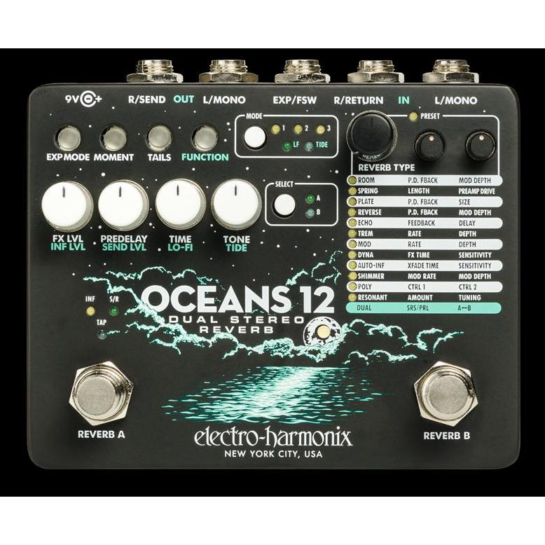 Electro-Harmonix OCEANS 12 Dual Stereo Reverb Pedal-Music World Academy