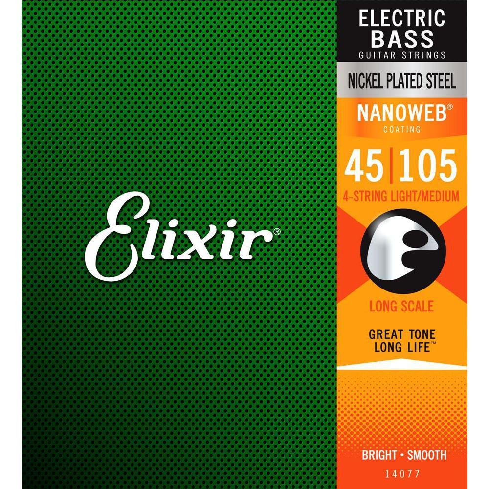 Elixir 14077 Nanoweb Coated Nickel Plated Steel Bass Guitar Strings Long Scale Medium 45-105-Music World Academy