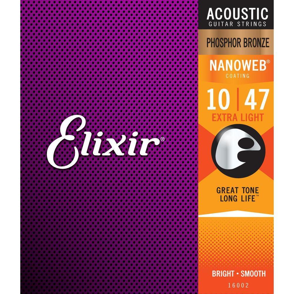 Elixir 16002 Nanoweb Phosphor Bronze Coated Acoustic Guitar Strings Extra Light 10-47-Music World Academy