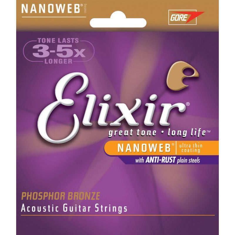 Elixir 16152 Nanoweb Phosphor Bronze 12-String Coated Acoustic Guitar Strings Light 10-47-Music World Academy