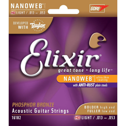 Elixir 16182 Nanoweb HD Phosphor Bronze Coated Acoustic Guitar Strings HD Light 13-53-Music World Academy