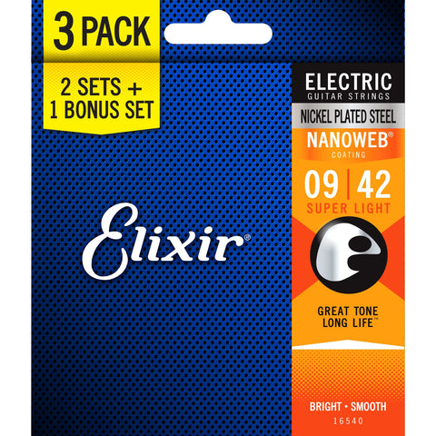 Elixir 16540 Nanoweb Coated Electric Guitar Strings Super Light 9-42 3-Pack-Music World Academy