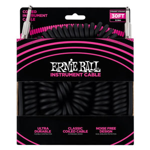 Ernie Ball 6044 Coiled Instrument Cable 1/4" Male-1/4" Male 30ft-Black-Music World Academy