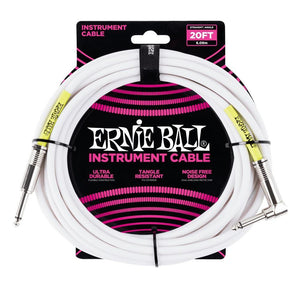 Ernie Ball 6047 Instrument Cable 1/4"RA Male-1/4" Male 20ft-White-Music World Academy