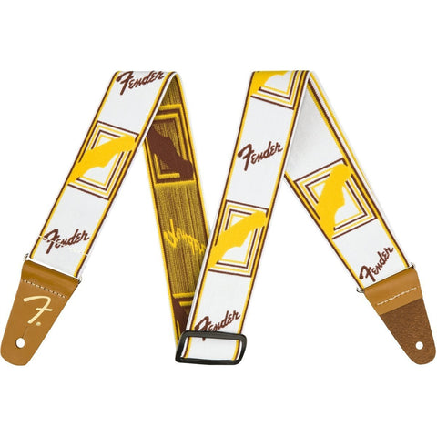 Fender 2" Monogrammed Weighless Guitar Strap-White/Brown/Yellow-Music World Academy