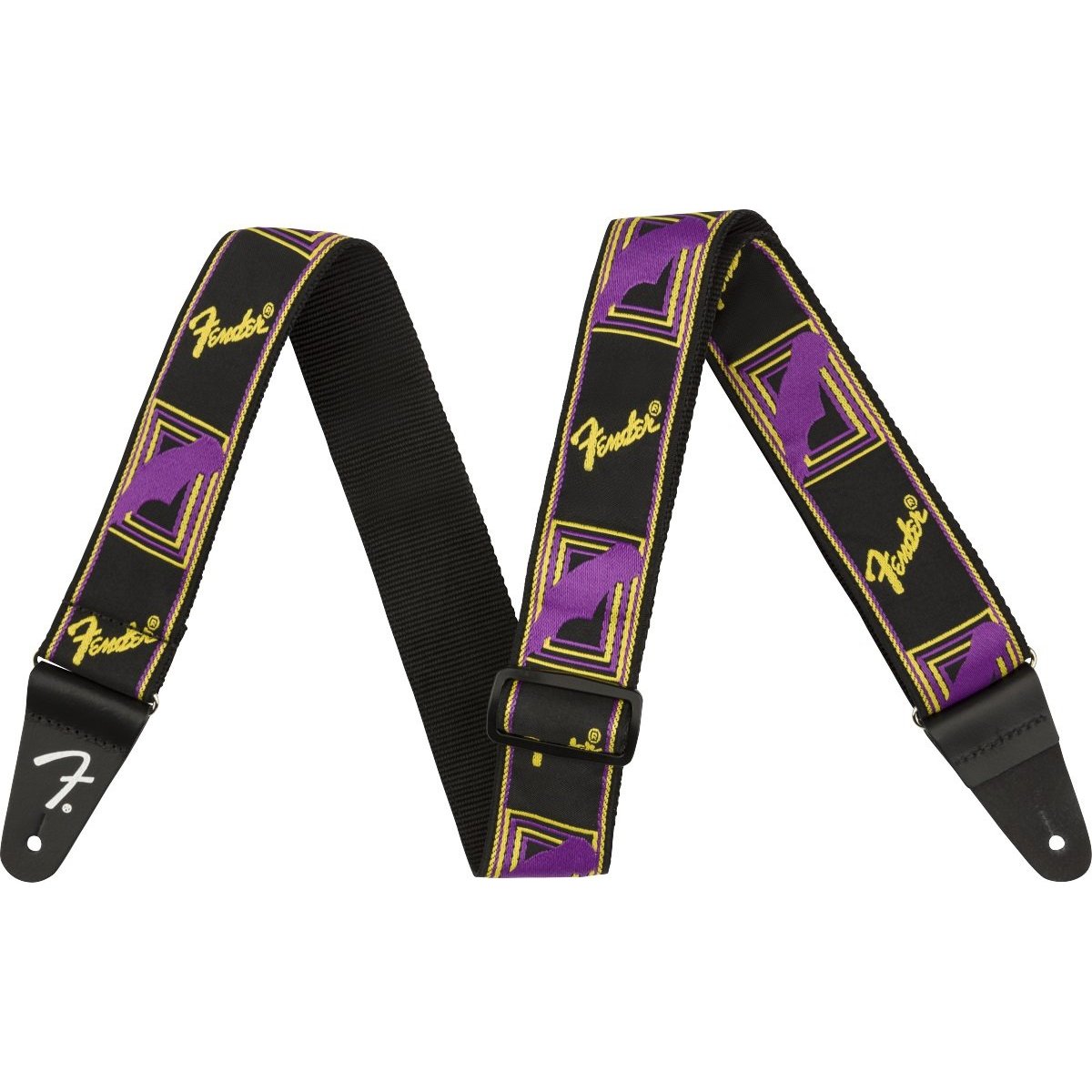 Fender 2" Neon Monogrammed Guitar Strap-Purple/Yellow-Music World Academy