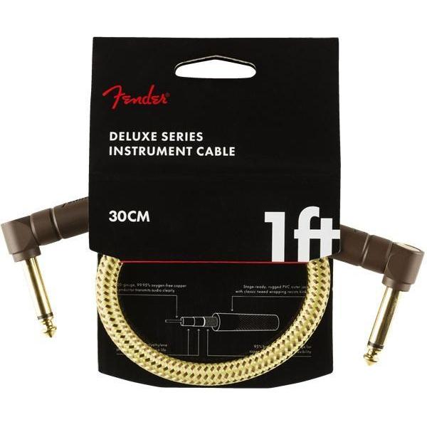 Fender Deluxe Series Instrument Cable 1/4" RA Male- 1/4" RA Male 1ft-Tweed-Music World Academy