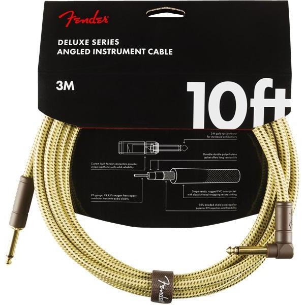 Fender Deluxe Series Instrument Cable 1/4" Right-Angle Male-1/4" Male 10ft-Tweed-Music World Academy