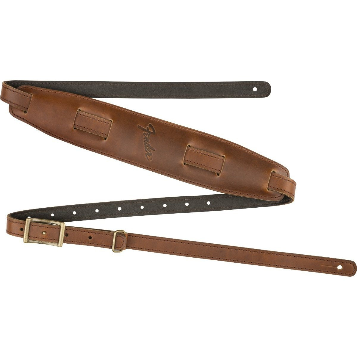 Fender Mustang Saddle Leather Guitar Strap-Cognac-Music World Academy