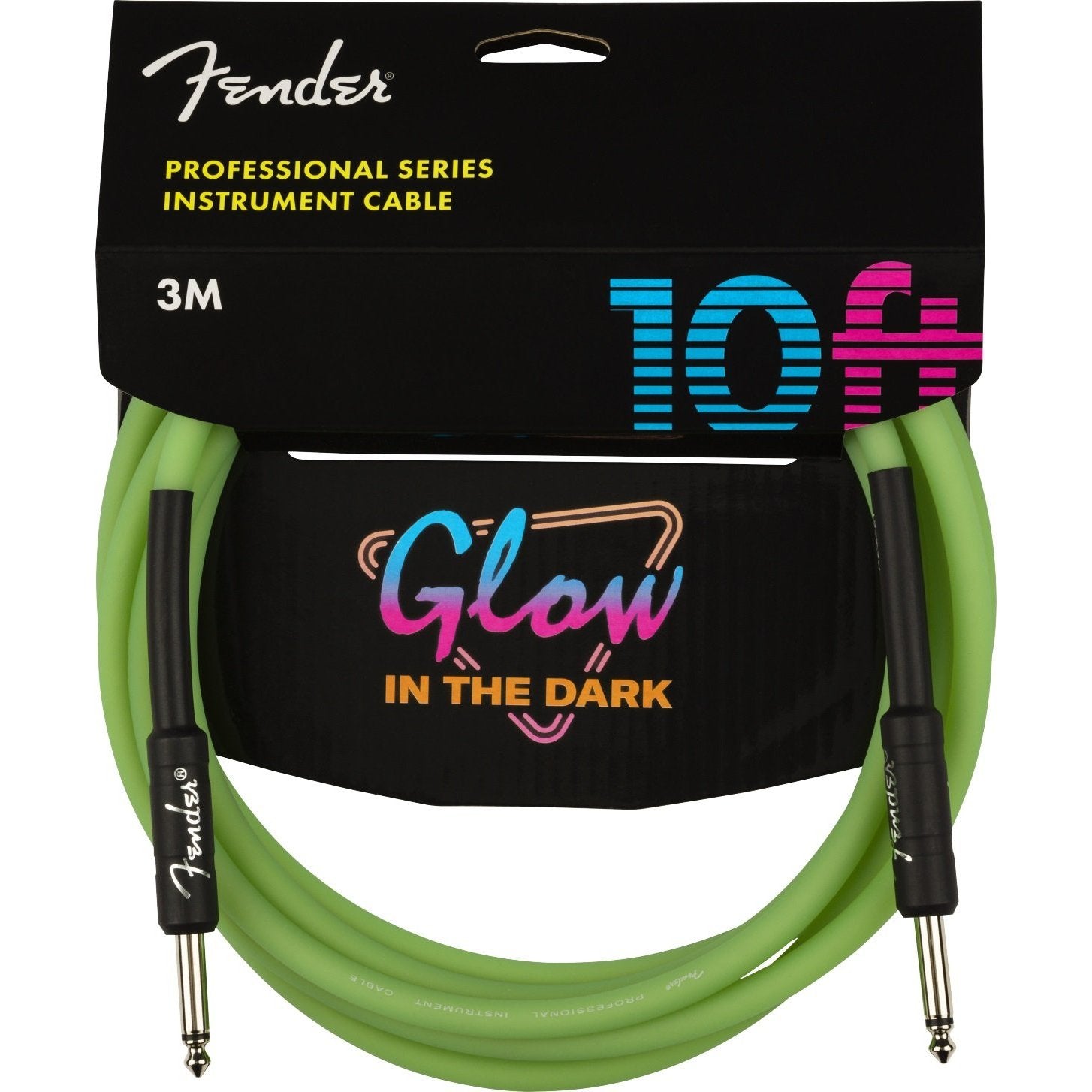 Fender Professional Series Instrument Cable 1/4" Male -1/4" Male 10ft-Glow In Dark Green-Music World Academy