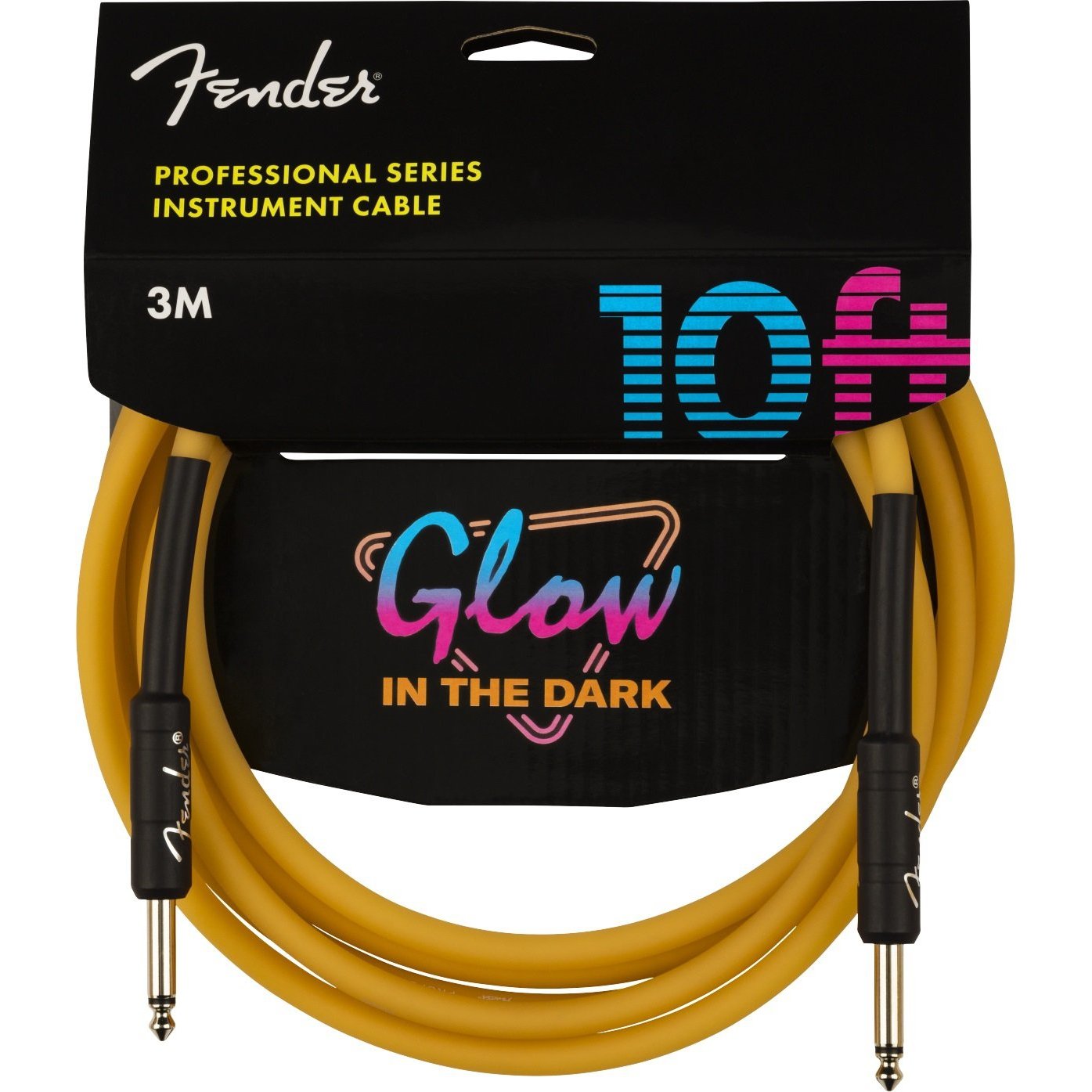 Fender Professional Series Instrument Cable 1/4" Male -1/4" Male 10ft-Glow In Dark Orange-Music World Academy