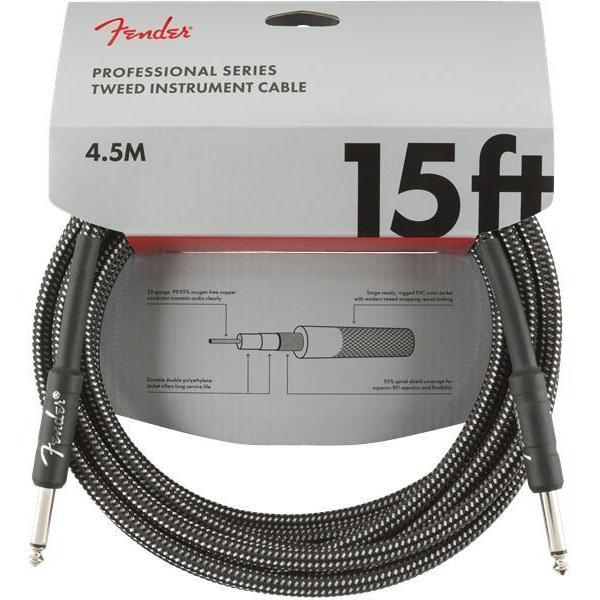 Fender Professional Series Instrument Cable 1/4" Male- 1/4" Male 15ft-Grey Tweed-Music World Academy
