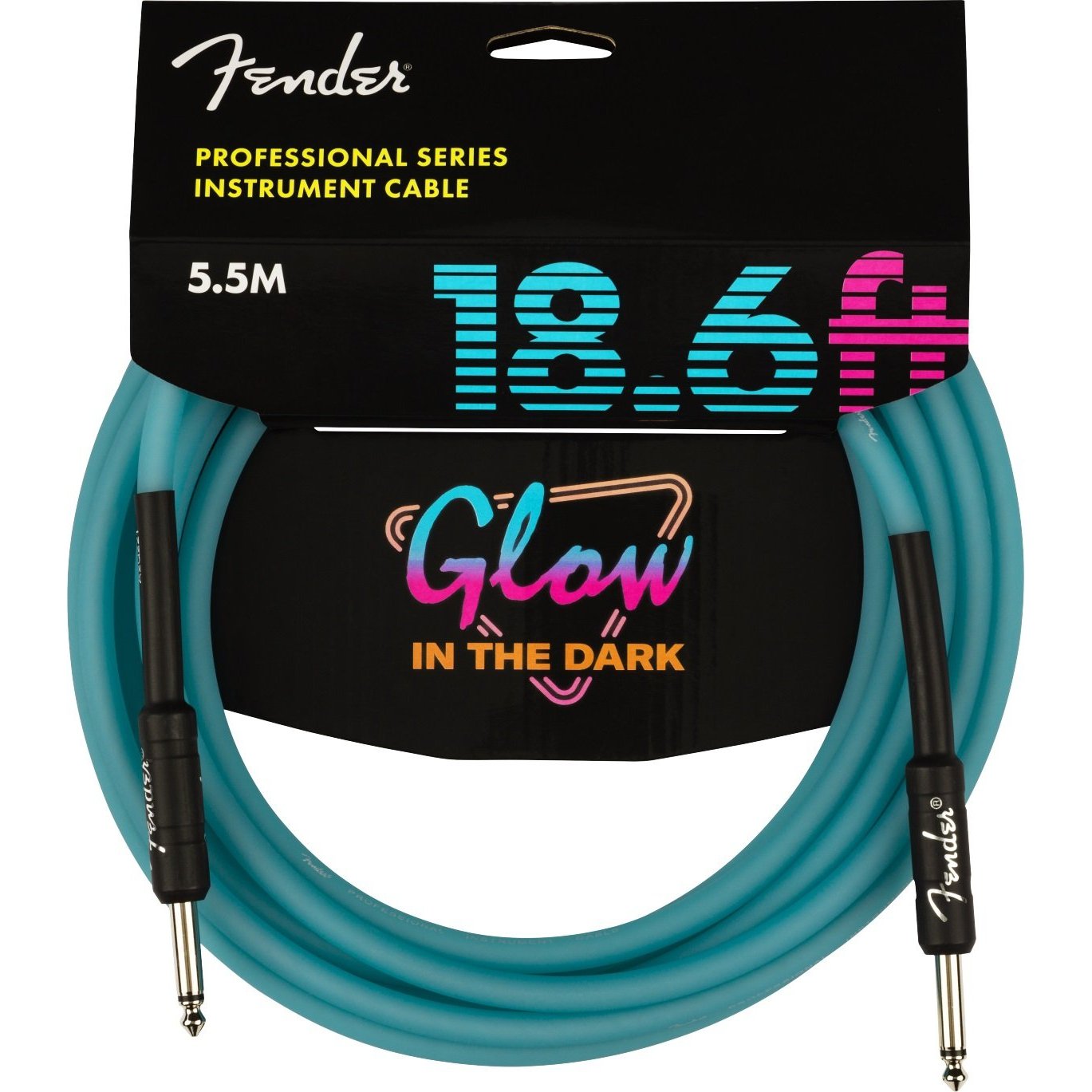 Fender Professional Series Instrument Cable 1/4" Male -1/4" Male 18.6ft-Glow in Dark Blue-Music World Academy
