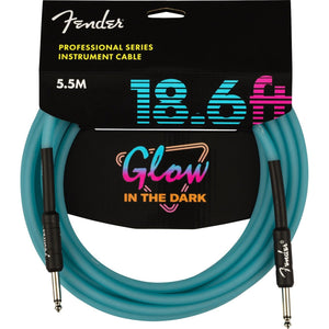 Fender Professional Series Instrument Cable 1/4" Male -1/4" Male 18.6ft-Glow in Dark Blue-Music World Academy