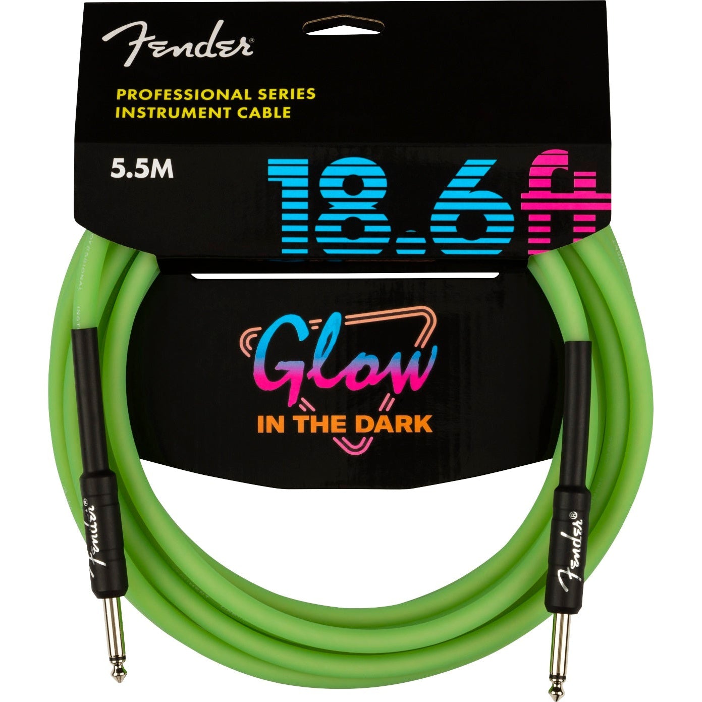 Fender Professional Series Instrument Cable 1/4" Male -1/4" Male 18.6ft-Glow in Dark Green-Music World Academy