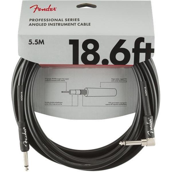 Fender Professional Series Instrument Cable 1/4" Right-Angle Male-1/4" Male 18.6ft-Black-Music World Academy