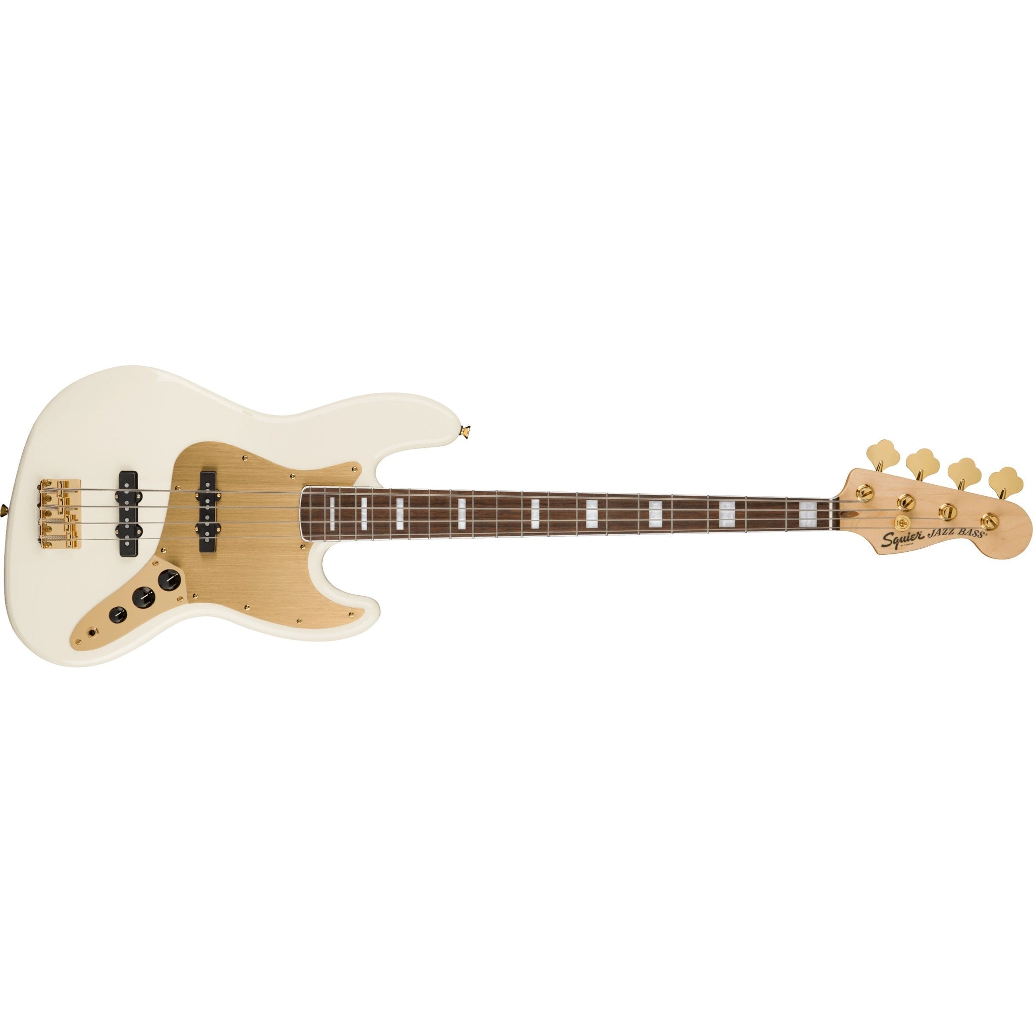 Fender Squier 40th Anniversary Gold Edition Jazz Bass Guitar-Olympic White-Music World Academy