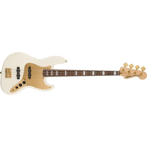 Fender Squier 40th Anniversary Gold Edition Jazz Bass Guitar-Olympic White-Music World Academy