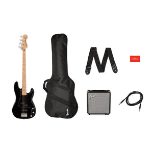 Fender Squier Affinity Series Precision Bass Guitar Pack with Rumble 15 Amp, Gig Bag, Strap and Cable-Black-Music World Academy